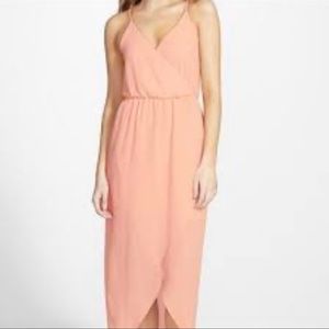 Lush High Low Color Surplice Gorgeous Peach Flowy Chiffon Dress sz M